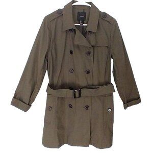 Forever 21 Women's Trench Coat Army Green Mid Length Belt Pockets Cotton - Large